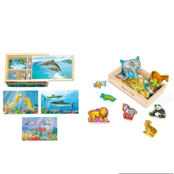 NWT Melissa & Doug bundle of wood animal magnets and wood puzzle box, cognitive - Picture 1 of 11